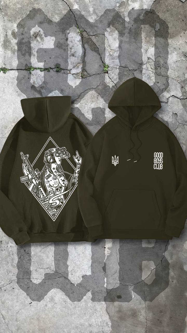 B21  Good boys club “військова дівчина” khaki hoodie