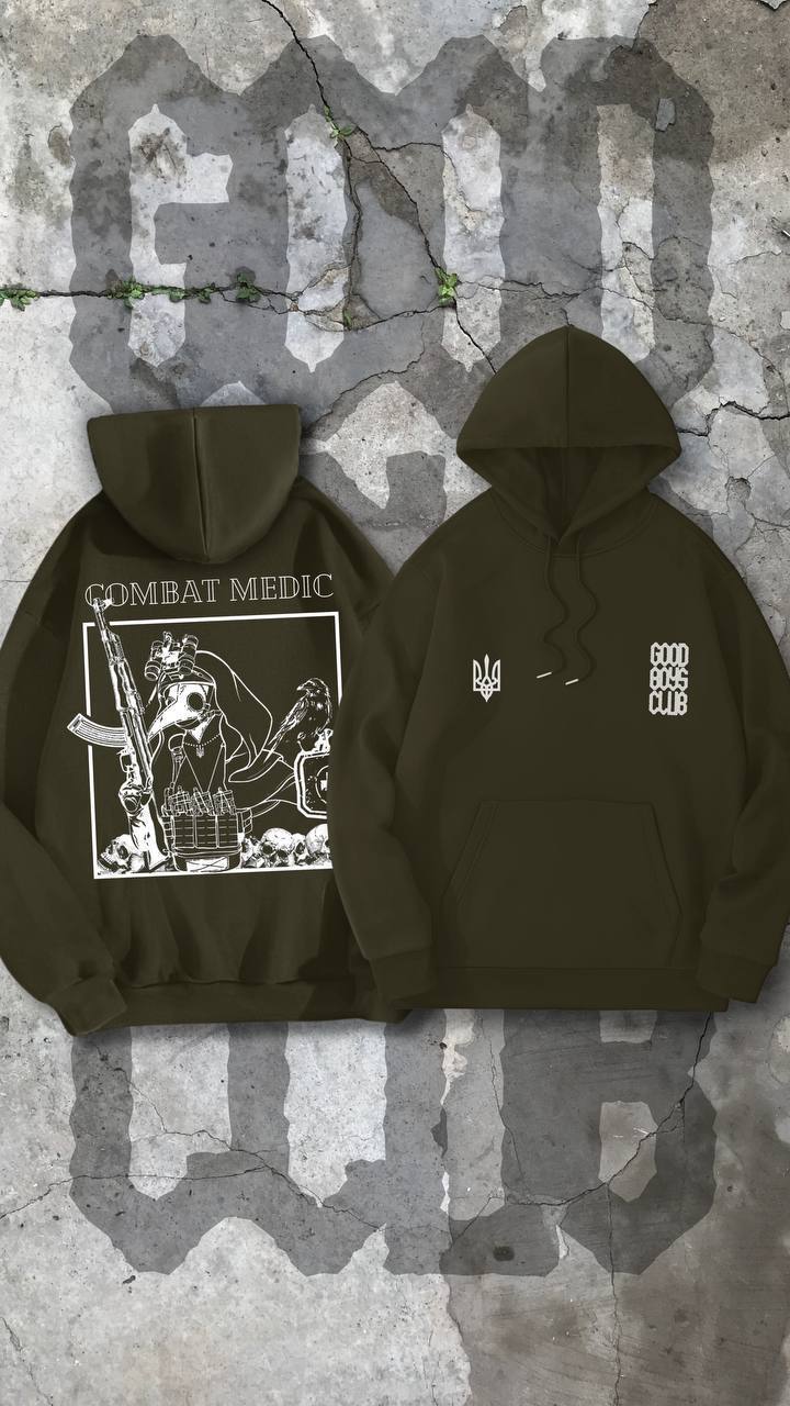 B35  Good boys club “combat medic” khaki hoodie