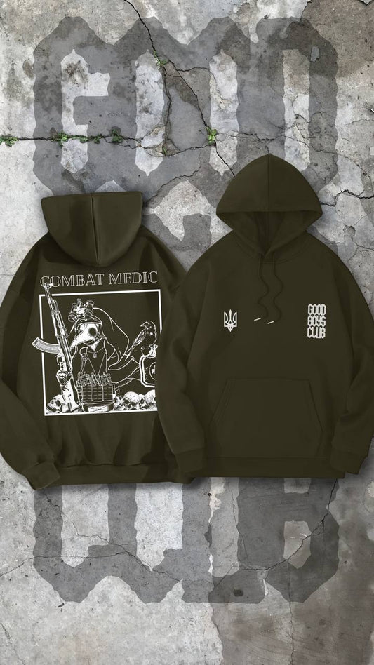 B35  Good boys club “combat medic” khaki hoodie
