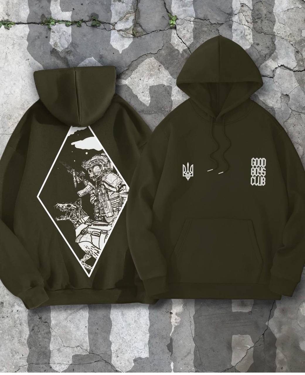 B37  Good boys club “вірний друг” khaki hoodie