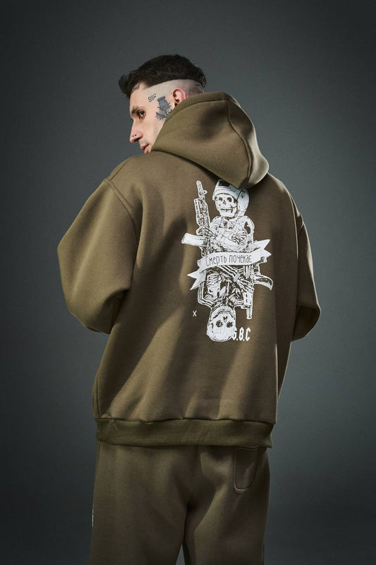 B38  Good boys club “смерть почекає” khaki hoodie