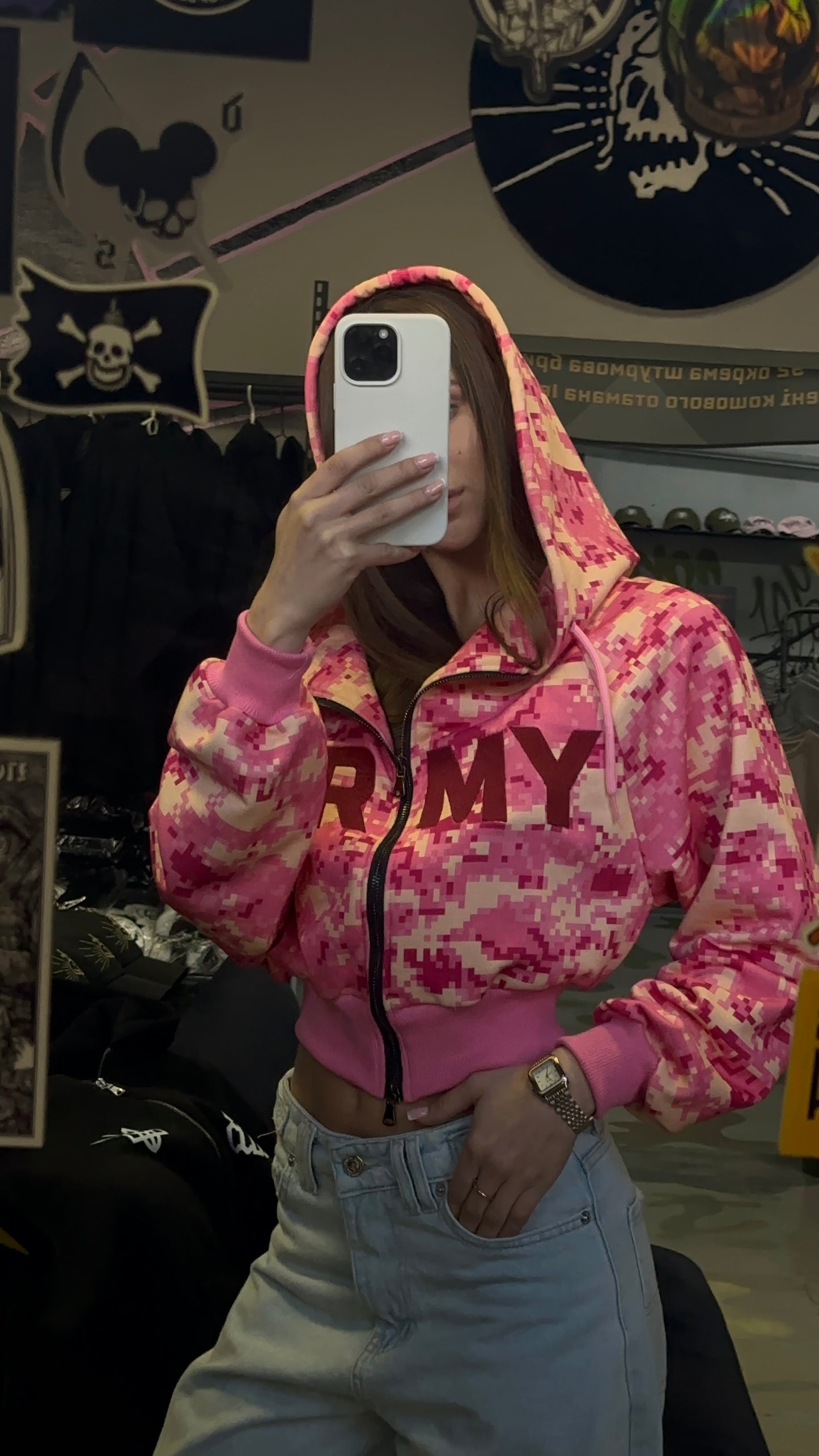 Жіноча укорочена zip-худі   AOR 1 у рожевому виконанні